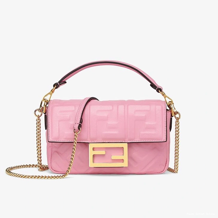 Cheap Leather In Nappa FF Mini Fendi Motif Baguette Bag Pink 0803